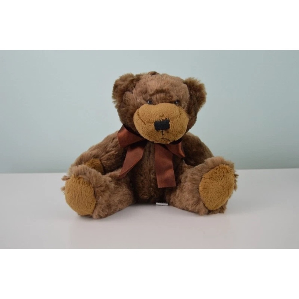 Napco Teddy Bear Plush Stuffed Animal Toy Bow Brown Seated 7"